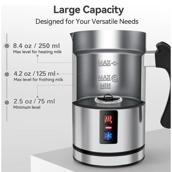 Secura Stainless Automatic Milk Frother 8.4oz. Warm/Cold Foam Espresso MMF-003B - Picture 3 of 8